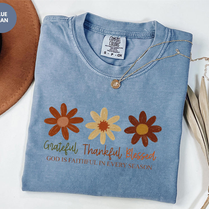 Grateful Thankful Blessed Comfort Color, Boho Fall Floral Christian Sweatshirts, Faith Based Autumn Sublimation, Christian Fall Shirts, Fall Religious